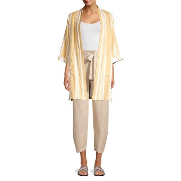 EILEEN FISHER Organic-Cotton Striped Kimono Jacket. Size OS - Picture 5 of 12